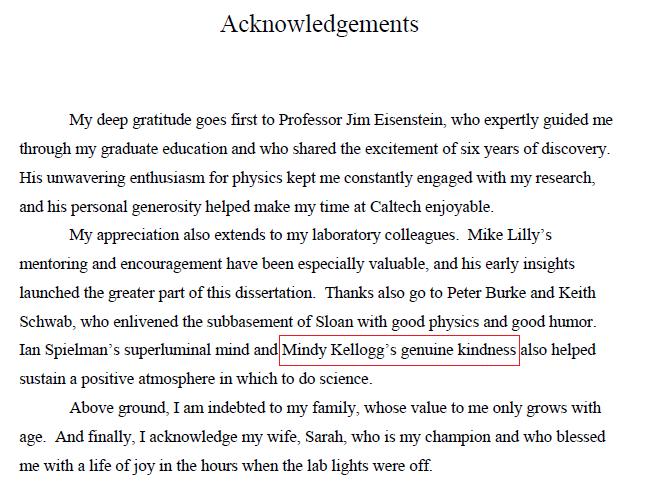 Sample acknowledgement page research paper